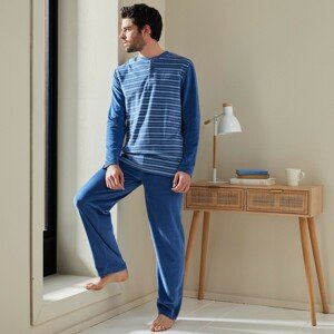 Blancheporte Sametové pyžamo s proužky modrá 117/126 (XXL)