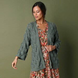 Blancheporte Kimono svetr, ažurový vzor zelenkavá 34/36