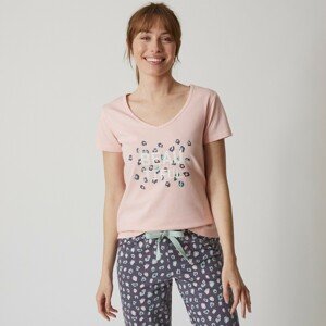 Blancheporte Pyžamové tričko s krátkými rukávy a středovým potiskem "Beautiful" růžová 42/44
