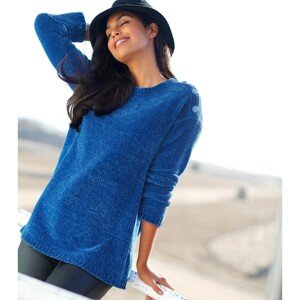 Blancheporte Žinylkový pulovr s knoflíkovým zdobením tmavě modrá 46/48