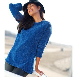 Blancheporte Žinylkový pulovr s knoflíkovým zdobením tmavě modrá 52