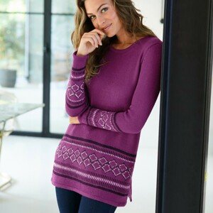 Blancheporte Tunikový pulovr se žakárovým vzorem švestková 52