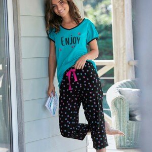 Blancheporte 3/4 pyžamové kalhoty s potiskem puntíků "Enjoy" černá/fuchsie 46/48
