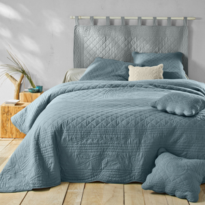 Blancheporte Jednobarevný prošívaný přehoz na postel Cassandre modrošedá povlak na polštář 65x65cm+lem