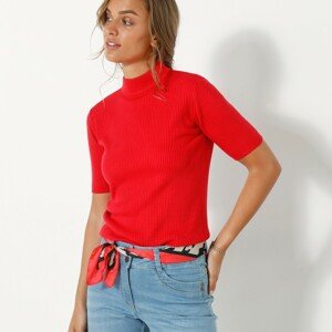 Blancheporte Žebrovaný pulovr s krátkými rukávy červená 54