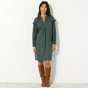 Blancheporte Jednobarevné rovné šaty z recyklovaného polyesteru (1) khaki 36