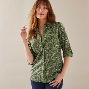 Blancheporte Košile na knoflíčky s rukávy na ohrnutí, potisk květin zelená/růžová 36