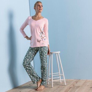 Blancheporte Pyžamové tričko s dlouhými rukávy, středový potisk motýlů růžová 42/44