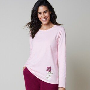 Blancheporte Pyžamové tričko s dlouhými rukávy a středovým potiskem květin růžová 34/36