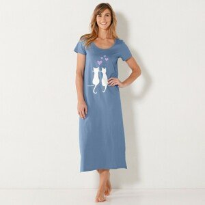 Blancheporte Dlouhá noční košile s potiskem koček modrá 46/48