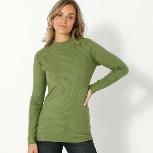Blancheporte Žebrovaný pulovr se stojáčkem olivová 52