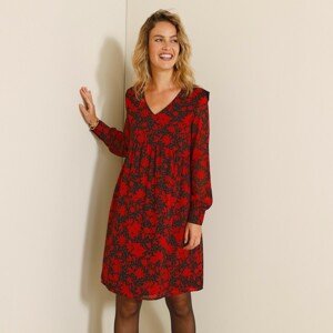 Blancheporte Voálové šaty s potiskem rostlinného vzoru černá/červená 50