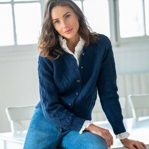 Blancheporte Propínací svetr s copánkovým vzorem indigo 50