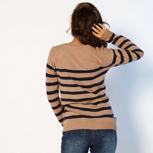 Blancheporte Pruhovaný pulovr s knoflíky tmavě modrá 48