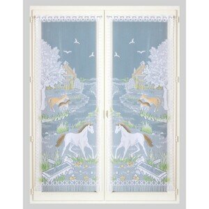 Blancheporte Rovná vitrážová záclona s motivem koňů, pro garnýžovou tyč, pár barevný potisk 44x160cm