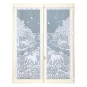 Blancheporte Rovná vitrážová záclona s motivem koňů, pro garnýžovou tyč, pár bílá 44x120cm