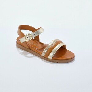 Blancheporte Kožené trojbarevné sandály se zlatým detailem karamelová 39