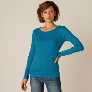 Blancheporte Jednobarevné tričko s dlouhými rukávy, bio bavlna paví modrá 42/44