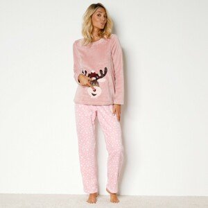 Blancheporte Fleecové pyžamo s dlouhými rukávy, motiv "soba" růžová pudrová 34/36
