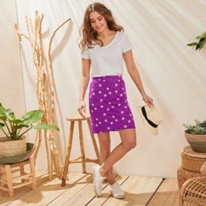Blancheporte Rovná sukně s potiskem květin, strečový úplet purpurová 42/44