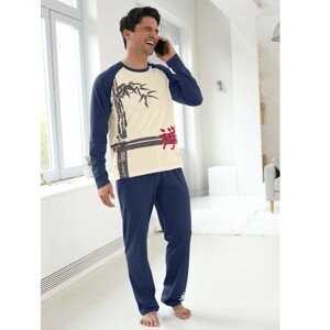 Blancheporte Pánské pyžamo s dlouhými rukávy, motiv bambusu režná/indigo 107/116 (XL)