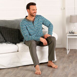 Blancheporte Pruhované pyžamo s kalhotami a tuniským výstřihem antracitová/modrá 137/146 (4XL)