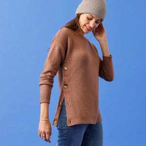 Blancheporte Rovný pulovr s postranními knoflíky oříšková 50
