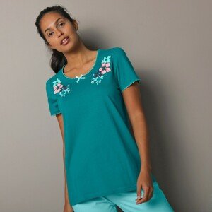 Blancheporte Pyžamové tričko s krátkými rukávy a potiskem pod výstřihem smaragdová 50