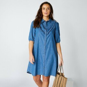 Blancheporte Košilové šaty s volány, lehký denim sepraná modrá 42