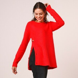 Blancheporte Rovný pulovr s postranními knoflíky červená 46/48