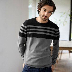 Blancheporte Pruhovaný pulovr s kulatým výstřihem šedá/černá 97/106 (L)