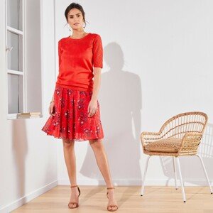 Blancheporte Krátká sukně s potiskem květin, voál červená/indigo 50