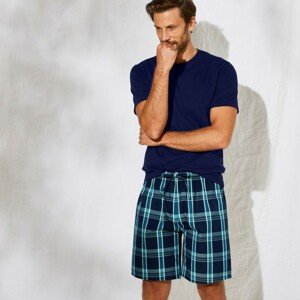 Blancheporte Sada 2 pyžamových šortek, jednobarevné + kostkované modrá+nám.modrá 36/38