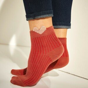 Blancheporte Sada 3 párů žebrovaných nízkých ponožek se třpytivým 3D motivem srdíčka terakota/režná 35/38