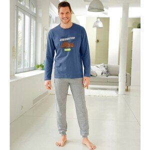 Blancheporte Pyžamo s kalhotami a dlouhými rukávy, s potiskem "Hibernation" modrá 137/146 (4XL)