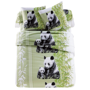 Blancheporte Povlečení Panda s potiskem, polybavlna zelená napínací prostěradlo 90x190cm