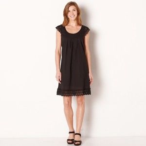 Blancheporte Rozšířené šaty s macramé, bavlna černá 48