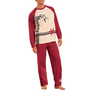 Blancheporte Pánské pyžamo s dlouhými rukávy, motiv bambusu režná/bordó 107/116 (XL)