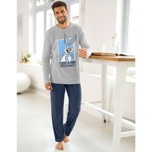 Blancheporte Pyžamo Bugs Bunny s kalhotami a dlouhými rukávy modrá/šedá 97/106 (L)
