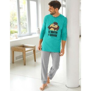 Blancheporte Pyžamo Taz s kalhotami a dlouhými rukávy mořská zelená/šedá 107/116 (XL)