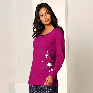 Blancheporte Jednobarevné tričko s dl. rukávy a hvězdami, bavlněný žerzej fuchsie 50