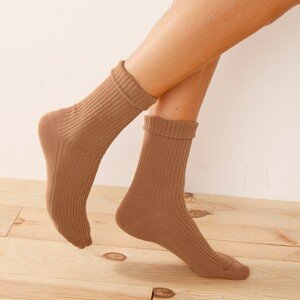 Blancheporte Sada 3 párů žebrovaných ponožek z bio bavlny šedá+karamelová+černá 35/38