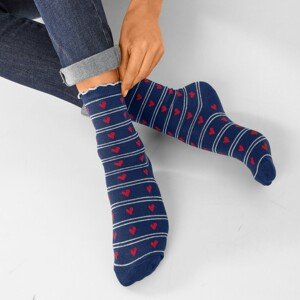 Blancheporte Sada 4 párů ponožek s motivem srdcí nám.modrá+černá+šedá 35/38