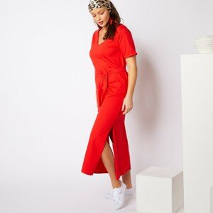 Blancheporte Jednobarevné dlouhé šaty s výstřihem do "V" červená 52