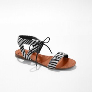 Blancheporte Ploché sandály se šňůrkami na zavázání, zebří vzor s chlupem černá/bílá 39