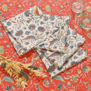 Blancheporte Sada 4 textilních ubrousků s květinovým vzorem Indian Summer režná/modrá sada 4ks