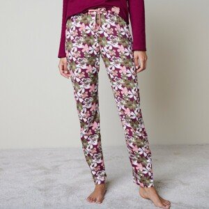 Blancheporte Pyžamové kalhoty s celopotiskem květin bordó/růžová 50