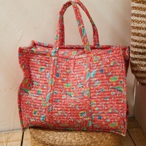 Blancheporte Velká úložná taška s květinovým potiskem Indian Summer korálová/režná