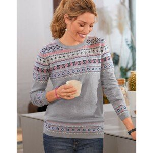 Blancheporte Žakárový pulovr s příměsí jehněčí vlny šedý melír 50