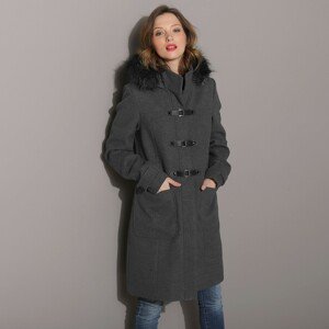 Blancheporte Jednobarevný kabát duffle-coat s kapucí antracitový melír 38